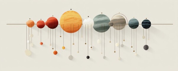 Fototapeta premium Artistic depiction of planets in a minimalist solar system style