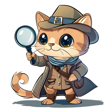 recommend clip art: Detective Cat: Cartoon Kitten Investigating with Magnifying Glass
