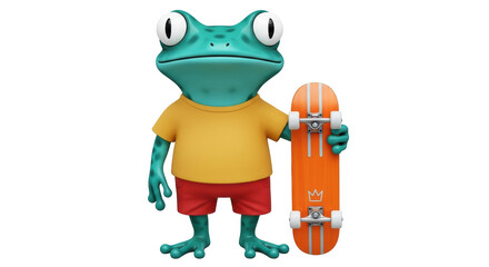 Isolated Cartoon Frog with Skateboard