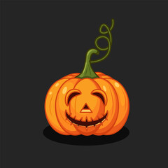 Pumpkin with Smiley Face Mouth Stitched Expression Vector Illustration Cartoon Design