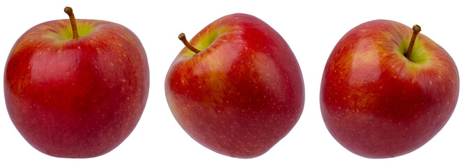 three red apples isolated on white background.