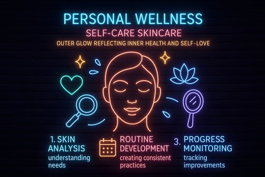 Neon Self Care and Mental Wellness Routine Infographic with Icons for Health and Wellbeing Content
