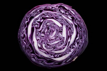 Obraz premium top view of cut red cabbage with vibrant purple veins and layered structure resembling abstract art concept of nutrition vegetable styling and wellness promotion