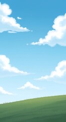 Fototapeta premium Vast Blue Sky Over Rolling Green Hills Under Fluffy White Clouds Scenic Landscape