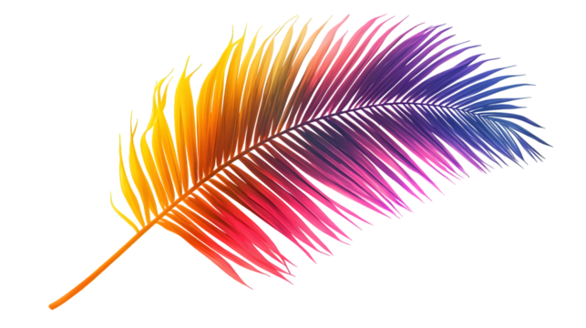 Vibrant silhouette of palm leaf with tropical colors and gradient isolated on transparent background