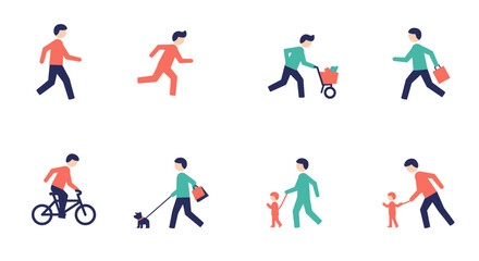 Naklejka premium Flat style people walking and engaging in daily activities