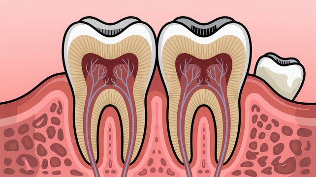 Detailed cross section of human teeth and gums for educational dental purposes illustration
