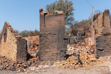 Walls of a rural house after the 2025 forest fire in Castrocalbón, León, Spain.