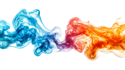 Vivid fire and vibrant blue smoke isolated on transparent background