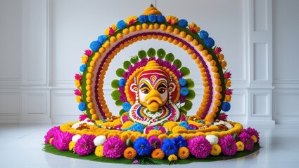 Vibrant floral arrangement depicting a deity, showcasing intricate detail and a colorful design.
