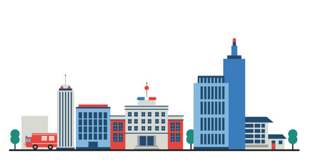 Fototapeta premium Minimalist city skyline with colorful urban buildings and skyline elements