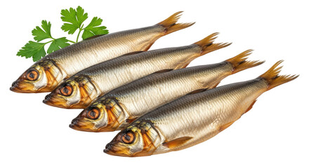 Isolated Smoked Sprat Fish with Parsley