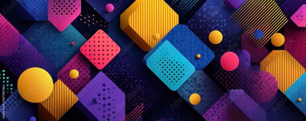 Poster vibrant abstract geometric pattern with colorful shapes and dynamic designs