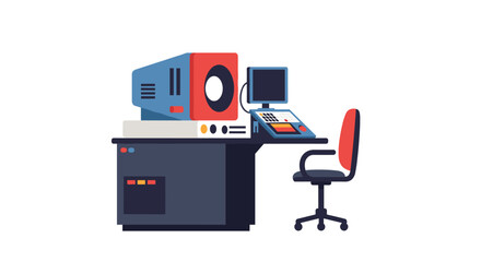 Retro computer setup with classic monitor and office chair