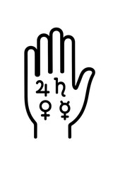 Obraz premium Palm icon with astrological planetary symbols, outline illustration representing palmistry, astrology, and mysticism