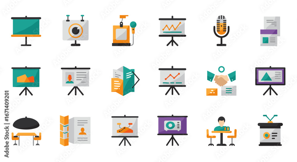 Poster flat design business and presentation icons set with modern technology elements