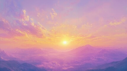Obraz premium Vibrant sunset over misty mountains.