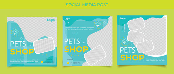 MobileMobPet shop social media post template design with photo collage