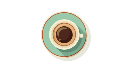 Flat design coffee cup logo in circular badge style, top-down on white isolated on a Transparent background, PNG file.