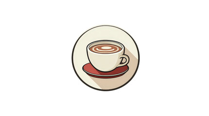Flat design coffee cup logo in circular badge style, top-down on white isolated on a Transparent background, PNG file.