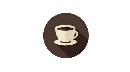 Flat design coffee cup logo in circular badge style, top-down on white isolated on a Transparent background, PNG file.