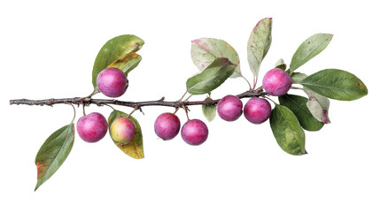 Flat lay image of apple tree branch with apples on pure isolated on a Transparent background, PNG file.