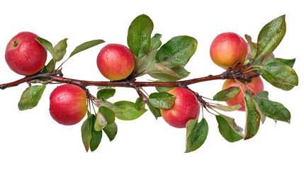 Flat lay image of apple tree branch with apples on pure isolated on a Transparent background, PNG file.
