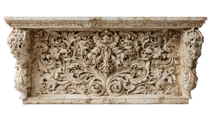 Flat lay of 18th century altar table with carvings, isolated on a Transparent background, PNG file.