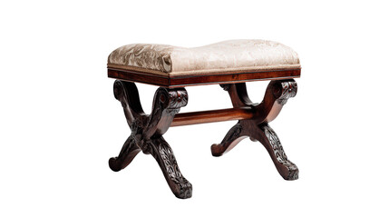 Flat lay of 19th century dressing stool with decorative legs, isolated on a Transparent background, PNG file.