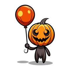 Floating jack-o’-lantern pumpkin holding glowing balloon vector illustration, spooky Halloween design for posters, party decor, stickers, t-shirts