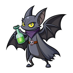 Cute Halloween Bat Carrying a Tiny Glowing Potion Bottle, Magical Flying Creature, Spooky Night Vector Illustration for Kids and Seasonal Design