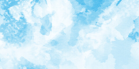 abstract blue watercolor splash stroke background, abstract painted white clouds with pastel blue border grunge, pattern with blue watercolor clouds on white background. 