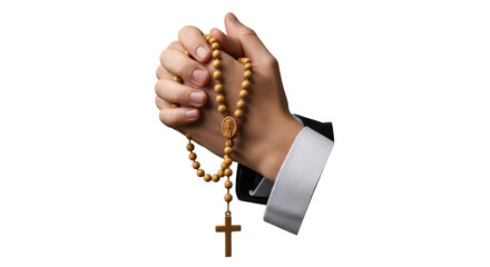 Isolated Hands Holding Rosary Beads