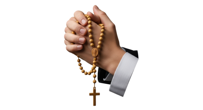 Isolated Hands Holding Rosary Beads