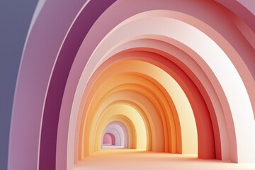 Abstract 3D tunnel with layered pastel paper arches in warm gradient colors, symbolizing depth and perspective. Ideal for branding, modern design, or conceptual background visuals