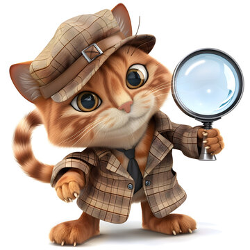 recommend clip art: Whimsical Cat Detective Character Illustration with Magnifying Glass