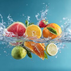 freshness and vitality fruits in water splash