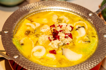vegetable soup with fish and meat  