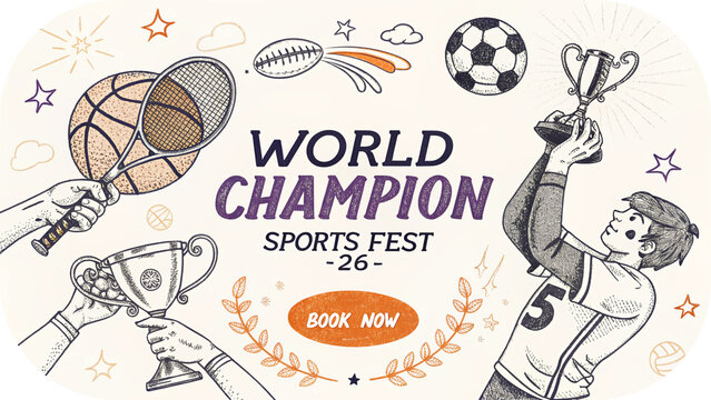 World Champion Sports Fest Announcement With Trophies And Athletic Elements trophy isolated on a transparent background