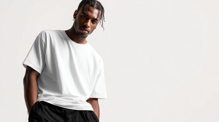 Model poses in minimalistic studio showcasing contemporary fashion trends and styles