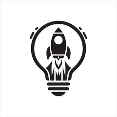 Rocket Launching Inside a Lightbulb Innovation and Bright Ideas Concept.