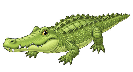 Isolated Cartoon Crocodile Standing on White Background
