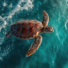 Obraz premium Sea turtle glides above turquoise water