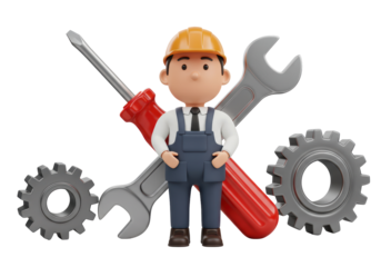 Isolated repairman standing with tools, a symbol of skilled workers and service industries