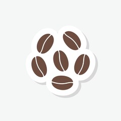 Coffee bean logo sticker isolated on gray background