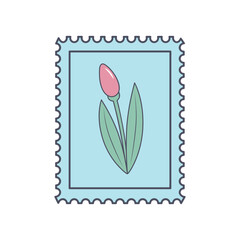 Obraz premium Postage stamp with tulip. Vector illustration