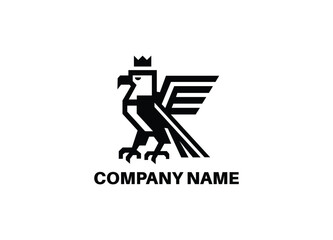 Crowned Eagle Logo – Geometric Black Bird Emblem with Company Name Placeholder