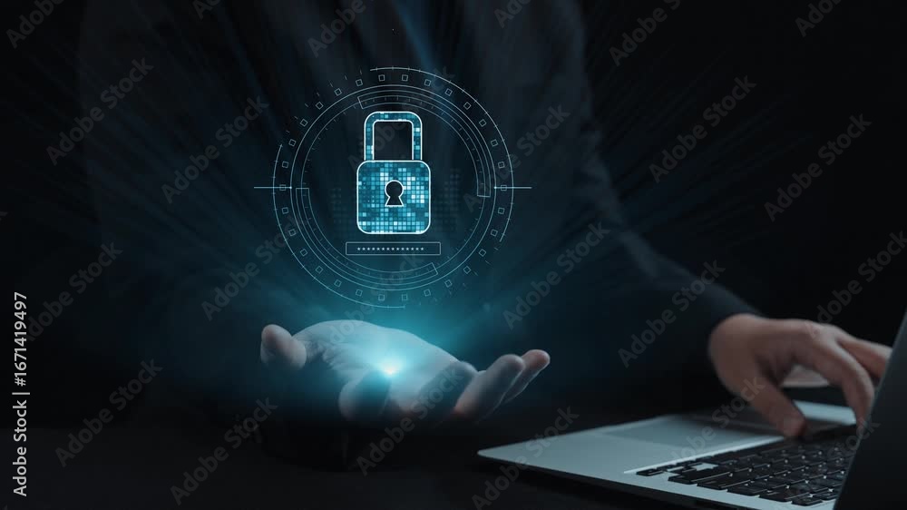 Aufkleber this image illustrates a digital security concept featuring a glowing padlock above a hand, emphasiz