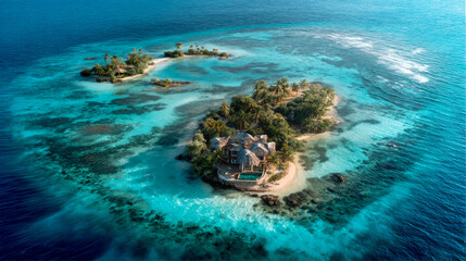 Tropical private island with turquoise water