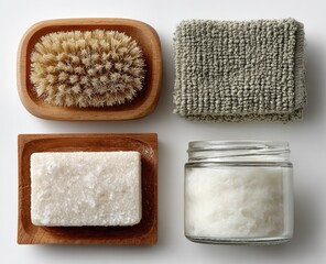 Spa essentials brush, towel, soap, lotion